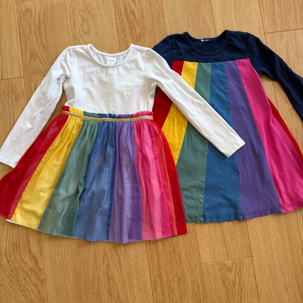 Hanna Andersson Dress Lot Kids 110 5 Rainbow Tulle Stripe Long Sleeve Twirl Set